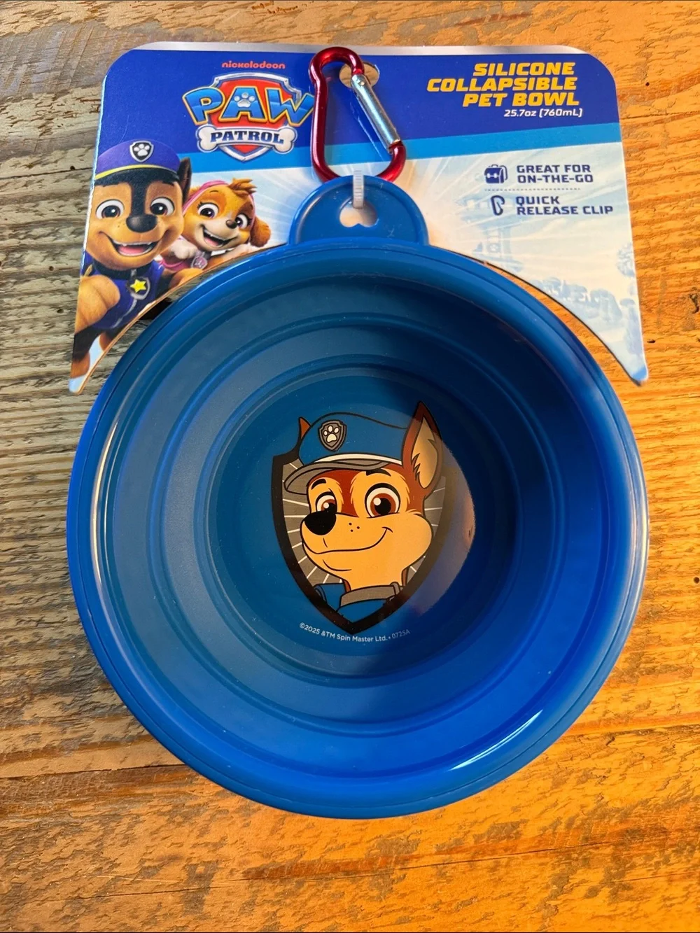 Paw Patrol Blue Silicone Collapsible Pet Bowl with Red Clip